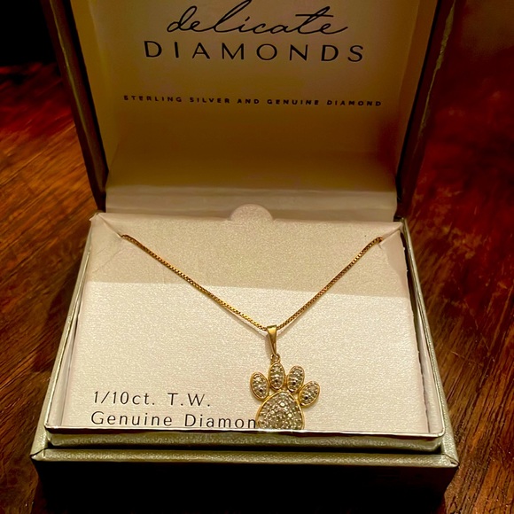 Sterling silver and genuine diamond dog paw necklace - Picture 1 of 2
